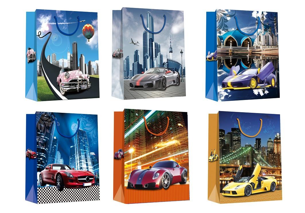 Christmas Gift Paper Shopping Bags with car patters design Chinese Manufacturer