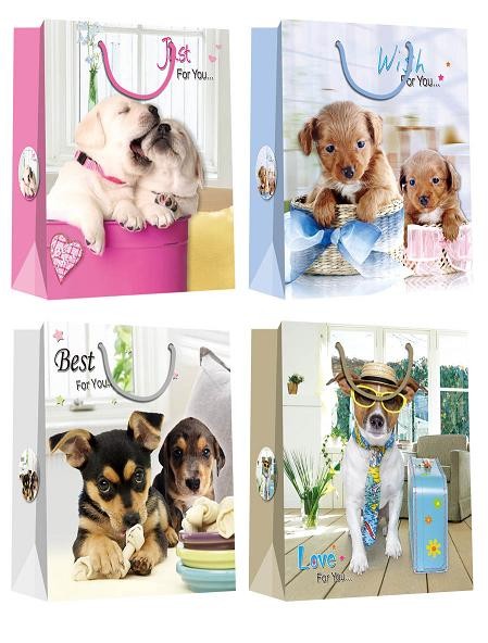 Christmas Paper Gift Bags with lovely dog pattern desgins